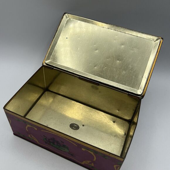 Vintage Pink Gold 8” Louis Sherry Candy Tin Floral New York Paris - Picture 7 of 8